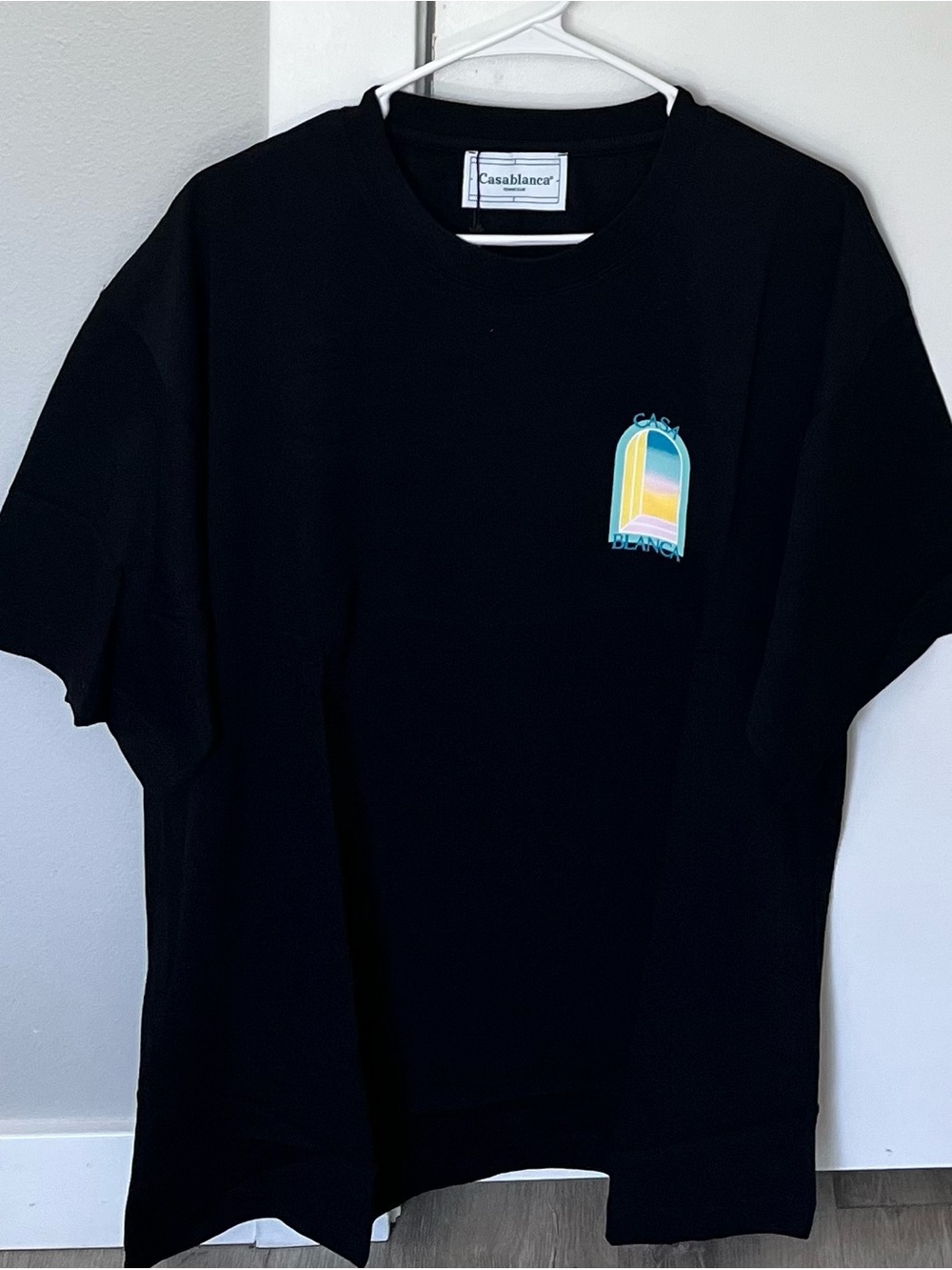 Men Casablanca Black Graphic Tee with Colorful Arch Logo